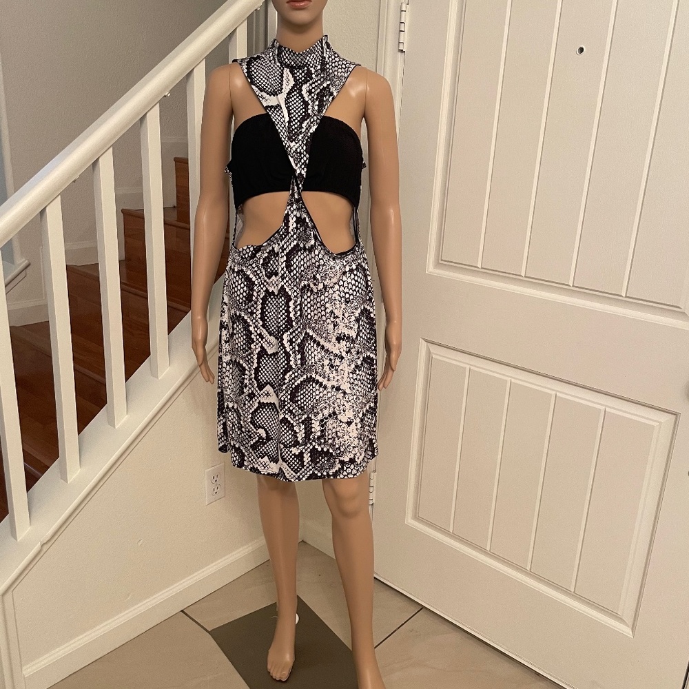 Black and White Cut Out MIDI Dress